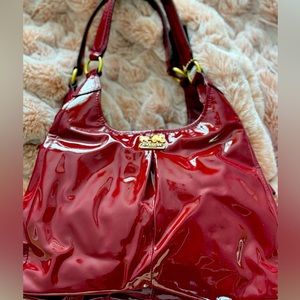 Burgundy Red patent leather Coach shoulder handbag